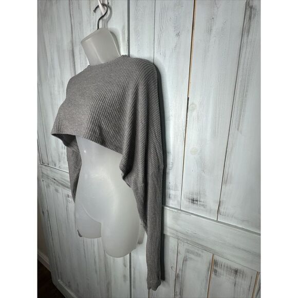 Joah Brown Slouchy Gray Ribbed Pullover Long Sleeve Crop Cropped Top Shirt‎ OS - Picture 3 of 12